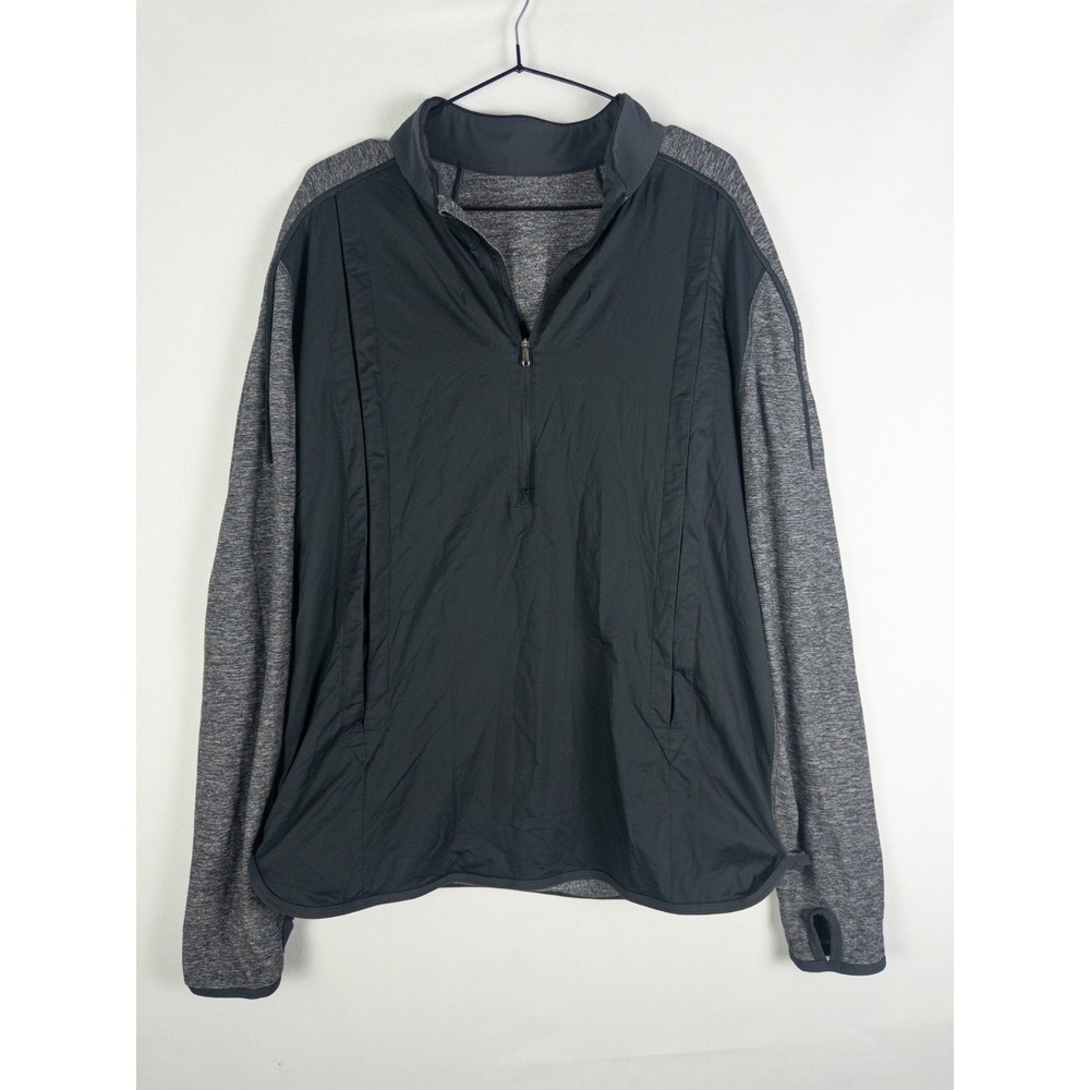 Lululemon Mens 1/2 Zip Pullover L Gray Black Nylon Panel Thumbholes Run Jacket